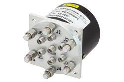 PE71S6321 - SP6T 電気機械式リレーラッチングスイッチ、終端、DC 〜 40 GHz、3 W、12 V、セルフカットオフ、インジケータ、リセット、2.92mm