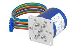 PE71S6333 - SP4T 0.03 dB 低挿入損失劣化度 電気機械式リレーラッチングスイッチ、終端、DC 〜 20 GHz、70 W、24 V、インジケータ、セルフカットオフ、リセット、SMA