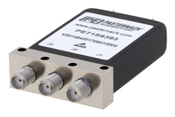 PE71S6393 - SPDT 電気機械式リレーラッチングスイッチ、DC 〜 18 GHz、最大 90 W、28 V、セルフカットオフ、インジケータ、SMA