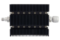 PE7210-10 - 10 dB 固定減衰器、TNC メス 〜 N オス 方向性、黒色 陽極酸化アルミヒートシンク、100 W、最大 6 GHz