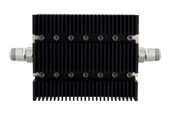 PE7214-30 - 30 dB 固定減衰器、N メス 〜 N メス 方向性、黒色 陽極酸化アルミヒートシンク、100 W、最大 6 GHz