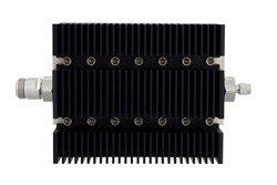 PE7220-6 - 6 dB 固定減衰器、N メス 〜 SMA オス 方向性、黒色 陽極酸化アルミヒートシンク、100 W、最大 6 GHz