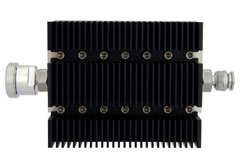 PE7231-6 - 6 dB 固定減衰器、7/16 DIN メス 〜 TNC オス 方向性、黒色 陽極酸化アルミヒートシンク、100 W、最大 6 GHz