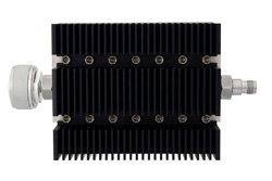 PE7235-10 - 10 dB 固定減衰器、7/16 DIN オス 〜 TNC メス 方向性、黒色 陽極酸化アルミヒートシンク、100 W、最大 6 GHz