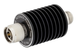 PE7386-3 - 3 dB 固定減衰器、N オス 〜 N メス、黒色 陽極酸化アルミヒートシンク、10 W、最大 3 GHz