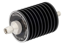 PE7393-3 - 3 dB 固定減衰器、SMA オス 〜 SMA メス、黒色 陽極酸化アルミヒートシンク、25 W、最大 4 GHz