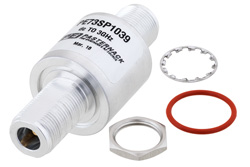 PE73SP1039 - N型 F/F 入/出力 バルクヘッド 同軸 RF サージプロテクタ、DC - 3GHz、DC 通過、40W、IP67、40kA、気体放電管