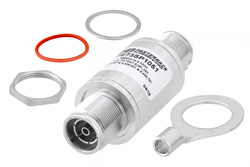 PE73SP1051 - 4.3-10 F/F 入/出力 バルクヘッド 同軸 RF サージプロテクタ、698MHz - 2.7GHz、DC ブロック、500W、IP67、40kA、フィルタ、低 PIM -173 dBc