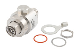 PE73SP1062 - 4.3-10 F/M バルクヘッド 同軸 RF サージプロテクタ、698MHz - 2.7GHz、500W、IP67、80 V Max.、1mJ、20kA、フィルタ、低 PIM -173 dBc