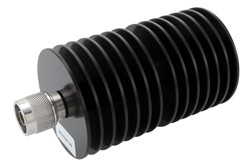 PE7424-30 - 30 dB 固定減衰器、N オス 〜 N メス 方向性 黒陽極酸化アルミニウムヒートシンク、最大 100 W 、最大 18 GHz