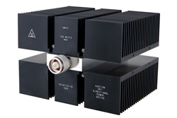 PE7AP150-30 - 30 dB 固定減衰器、N オス 〜 N メス 方向性、黒色 陽極酸化アルミヒートシンク、150 W、最大 8 GHz