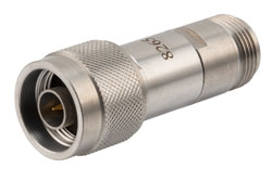 PE8265 - 50 Ω N プラグ ～ N ジャック DC ブロック, 内部,  50MHz ～ 18GHz 定格 200 V, ステンレス鋼