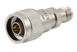 PE8281 - 50 Ω N プラグ ～ TNC ジャック DC ブロック, 内部,  10MHz ～ 3GHz 定格 100 V, 真鍮