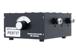 PE8737 - 3 セクション チューナブル バンドリジェクト フィルタ、N メス コネクタ、動作範囲 500 MHz 〜 1,000 MHz、1% 帯域幅