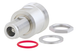 PE91252 - バルクヘッドマウント 7/16 DIN メス 〜 N メス アダプタ、IP67非嵌合時含む