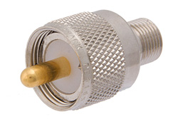 PE9165 - 50 Ω UHF オス 〜 75 Ω F メス アダプタ