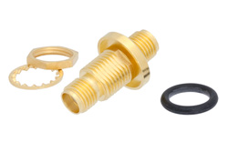 PE9184 - 気密シール SMA メス 〜 SMA メス バルクヘッドマウントアダプタ