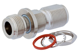 PE9417 - 絶縁グラウンド 75 Ω N メス 〜 75 Ω N メス バルクヘッドマウントアダプタ