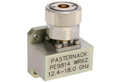 PE9814 - WR-62、スクエアカバーフランジ、7mm 雌雄同形、導波管 〜 同軸アダプタ、12.4 GHz 〜 18 GHz