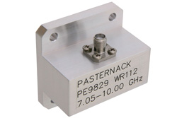 PE9829 - WR-112、スクエアカバーフランジ、SMA メス、導波管 〜 同軸アダプタ、7.05 GHz 〜 10 GHz