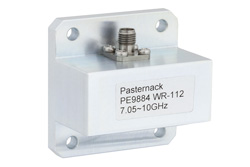 PE9884 - WR-112、スクエア型フランジ、SMA メス、導波管 〜 同軸アダプタ、7.05 GHz 〜 10 GHz、X 周波帯