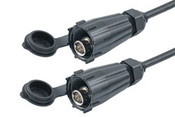 PECA2383-200CM - 防水仕様 IP68 75 Ω BNC オス (プラグ) ～ 75 Ω BNC オス (プラグ), ケーブル 75 Ω RG6 同軸, 黒色