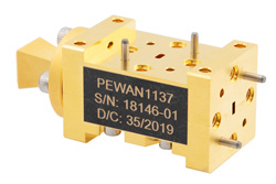 PEWAN1137 - WR-10 導波管双極ホーンアンテナ、75 GHz 〜 110 GHz 周波数範囲、15 dBi ゲイン、UG-387/U-Mod フランジ