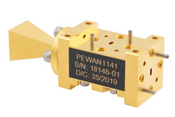PEWAN1141 - WR-10 導波管双極ホーンアンテナ、75 GHz 〜 110 GHz 周波数範囲、20 dBi ゲイン、UG-387/U-Mod フランジ