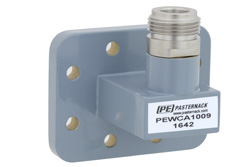 PEWCA1009 - WR-90、CPR-90G、溝付きフランジ、N メス、導波管 〜 同軸アダプタ、8.2 GHz 〜 12.4 GHz、X 周波帯