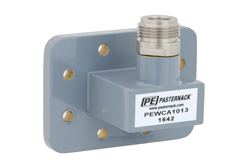 PEWCA1013 - WR-112、CPR-112G、溝付きフランジ、N メス、導波管 〜 同軸アダプタ、7.05 GHz 〜 10 GHz、H 周波帯
