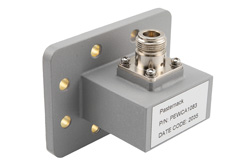 PEWCA1083 - WR-187 UDR48 Flange to N Female Waveguide to Coax Adapter Operating from 3.94 GHz to 5.99 GHz