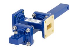 PEWCT1058 - WR-62導波管 40 dB クロスガイド結合器、UG-419/Uスクエアカバーフランジ、SMA メス 結合ポート、12.4 GHz 〜 18 GHz、青銅