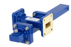 PEWCT1063 - WR-75導波管 50 dB クロスガイド結合器、スクエアカバーフランジ、SMA メス 結合ポート、10 GHz 〜 15 GHz、青銅