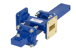 PEWCT1071 - WR-90導波管 50 dB クロスガイド結合器、UG-39/Uスクエアカバーフランジ、SMA メス 結合ポート、8.2 GHz 〜 12.4 GHz、青銅