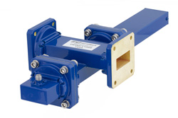 PEWCT1086 - WR-112導波管 40 dB クロスガイド結合器、UG-51/Uスクエアカバーフランジ、SMA メス 結合ポート、7.05 GHz 〜 10 GHz、青銅