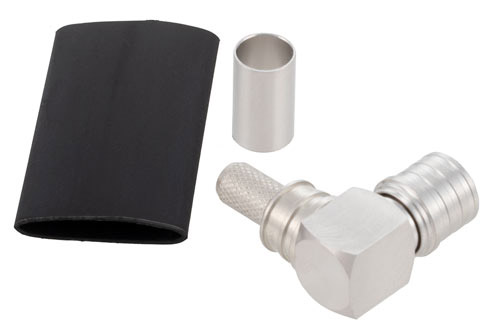 QMA オス 直角コネクタ、圧着/ノンソルダー端子接続、LMR-240、PE-C240、LMR-240-UF