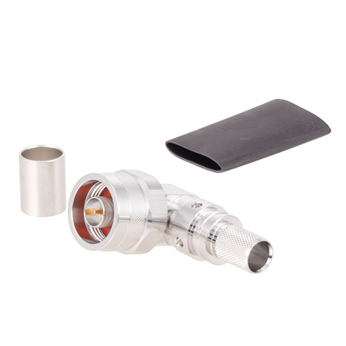 N オス 直角コネクタ、圧着/ノンソルダー端子接続、LMR-400、PE-C400、PE-B400、PE-B405