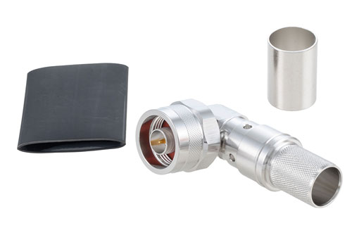 N オス 直角コネクタ、圧着/ノンソルダー端子接続、LMR-600、PE-C600