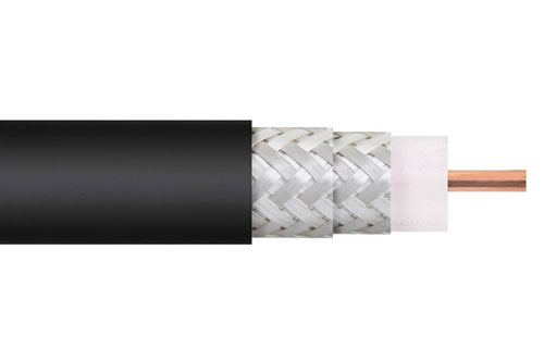 75 オーム フレキシブル RG59 型 同軸ケーブル 二重シールド, 黒色 PVC 被覆