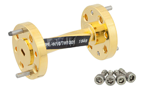 WR-10 90 度右角導波管ツイスト、UG-387/U-Mod フランジ、動作範囲 75 GHz 〜 110 GHz