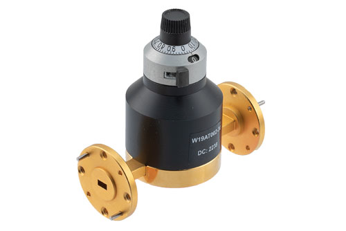 WR-19 Waveguide Continuously Variable Attenuator, 0 to 30 dB, from 40 GHz to 60 GHz, UG-383/U-Mod Round Cover Flange, Dial