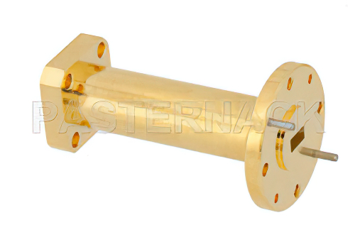 WR-22 〜 WR-28 導波管トランジション 2 インチ長、UG-383/U 円形フランジ 〜  UG-599/U 方形 フランジ