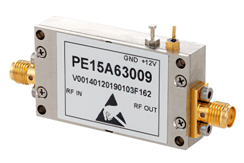 1.2 dB NF 入力保護低ノイズ増幅器、動作範囲 2.6 GHz 〜 3.1 GHz、40 dB ゲイン、10 dBm P1dB、SMA