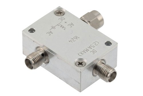 10 MHz ～ 2.5 GHz SMA 広帯域 バイアスティ, オス 入力, 最大 2.5 A (電流), 100 V (電圧),  DC SMA コネクタ