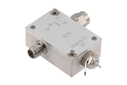 10 MHz ～ 2.5 GHz SMA 広帯域 バイアスティ, オス 入力, 最大 2.5 A (電流), 100 V (電圧),  DC  Pin