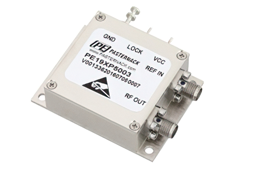 100 MHz フェーズロック水晶発振器、10 MHz 外部リファレンス、位相雑音 -150 dBc/Hz、SMA