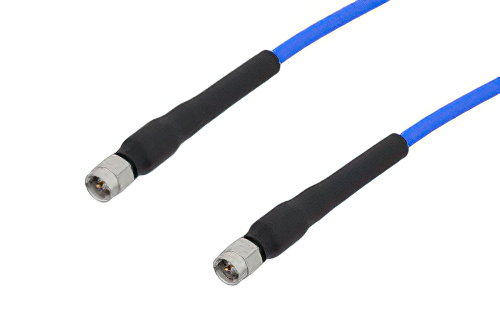 SMA オス 〜 SMA オス ケーブル 12 インチ長、PE-P141 同軸、熱収縮チューブ、鉛フリーはんだ