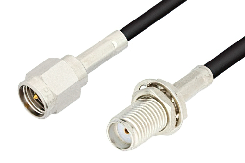 SMA オス ～  SMA メス バルクヘッド, ケーブル RG174 同軸 , 鉛フリーはんだ