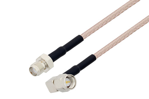 SMA オス直角 〜 SMA メス ケーブル、RG316 同軸 、熱収縮チューブ付、鉛フリーはんだ