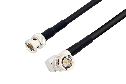 75 Ω BNC オス ～ 75 Ω BNC オス 直角 ケーブル, 75 Ω RG59 同軸, 熱収縮チューブ付